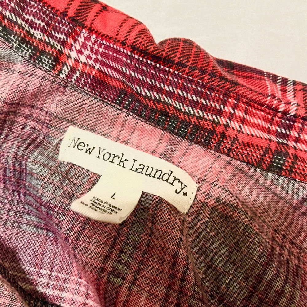 Red plaid button up shirt/dress